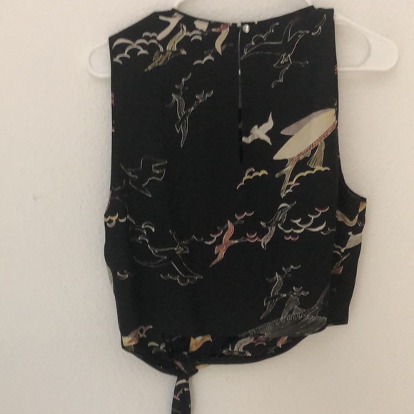 ARITZIA Wilfred black bird print tie up shirt - Picture 5 of 6